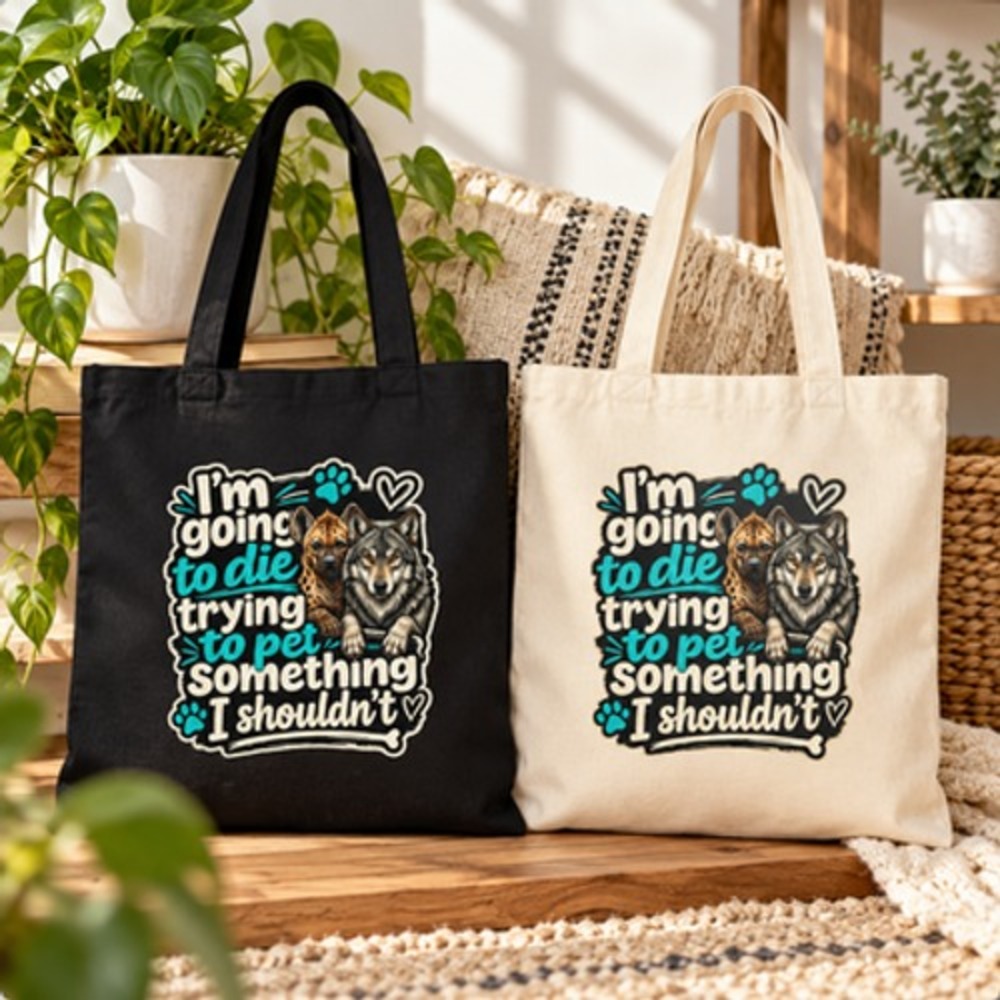 Three Dog Acres Wolf Hyena Pet Something I Shouldn't Funny Canvas Tote Bag